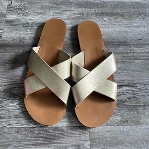 J crew Boardwalk crisscross summer gold sandals women size 10